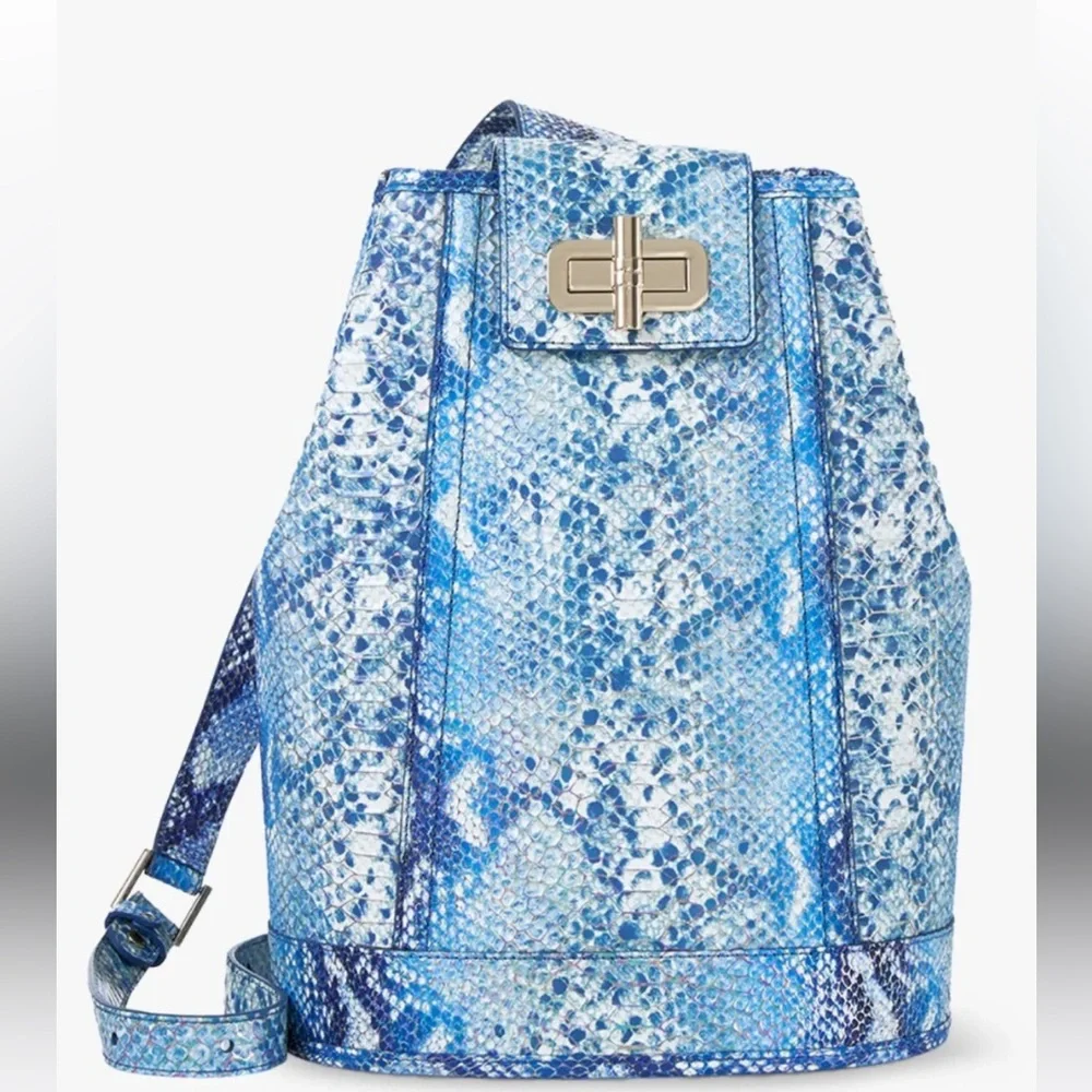 Brahmin Maddie Sling Backpack – Oceangrove Blue Snakeskin Embossed Leather – NWT - Picture 2 of 13